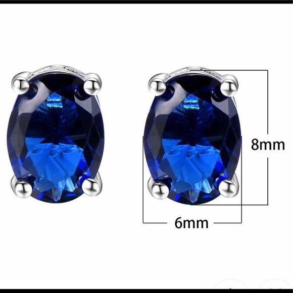 925 Silver Oval Cut Blue Sapphire Earrings - Picture 3 of 5